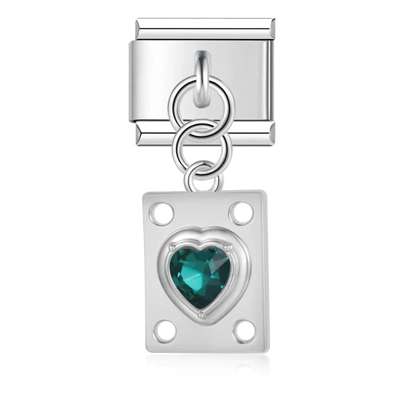 Vintage Jeweled Heart Plaque Dangle Charm silver&gold