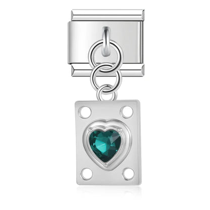 The Crystal Heart Plaque Dangle Charm in Silver & Gold