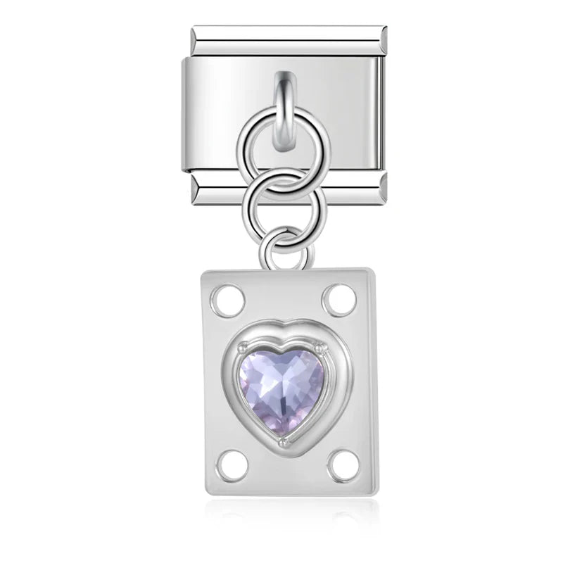 Vintage Jeweled Heart Plaque Dangle Charm silver&gold