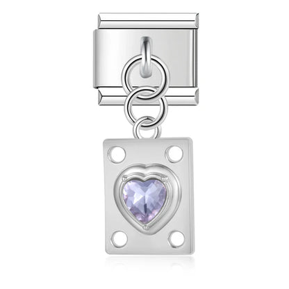 The Crystal Heart Plaque Dangle Charm in Silver & Gold