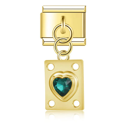 The Crystal Heart Plaque Dangle Charm in Silver & Gold