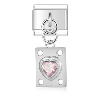 The Crystal Heart Plaque Dangle Charm in Silver & Gold