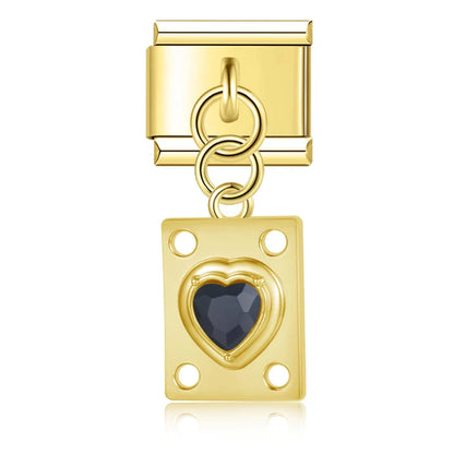 The Crystal Heart Plaque Dangle Charm in Silver & Gold