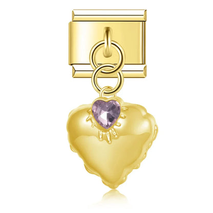 Crystal Heart Dangle Charms in Silver & Gold