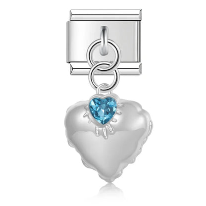 Crystal Heart Dangle Charms in Silver & Gold