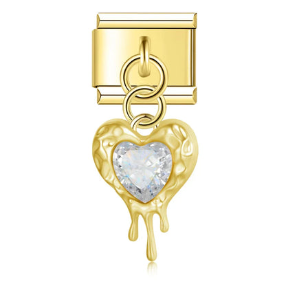 melted heart charms with gemstone silver&gold