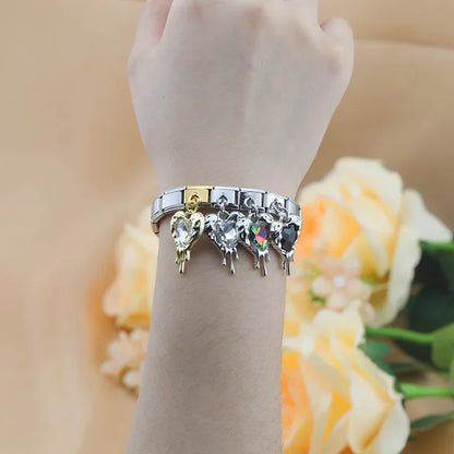 melted heart charms with gemstone silver&gold