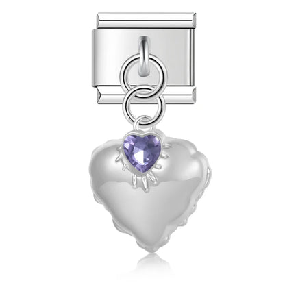 Crystal Heart Dangle Charms in Silver & Gold