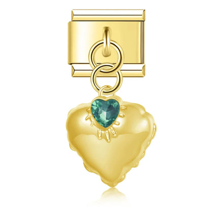 Crystal Heart Dangle Charms in Silver & Gold