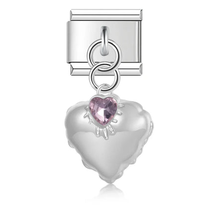 Crystal Heart Dangle Charms in Silver & Gold