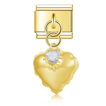 Crystal Heart Dangle Charms in Silver & Gold