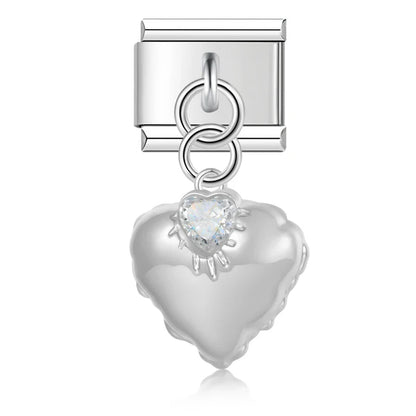 Crystal Heart Dangle Charms in Silver & Gold