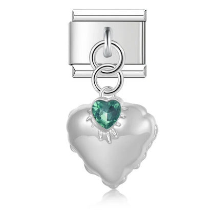 Crystal Heart Dangle Charms in Silver & Gold