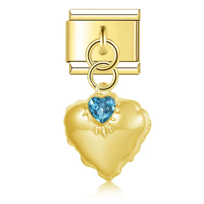 Crystal Heart Dangle Charms in Silver & Gold