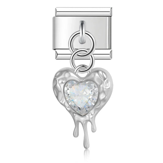 melted heart charms with gemstone silver&gold