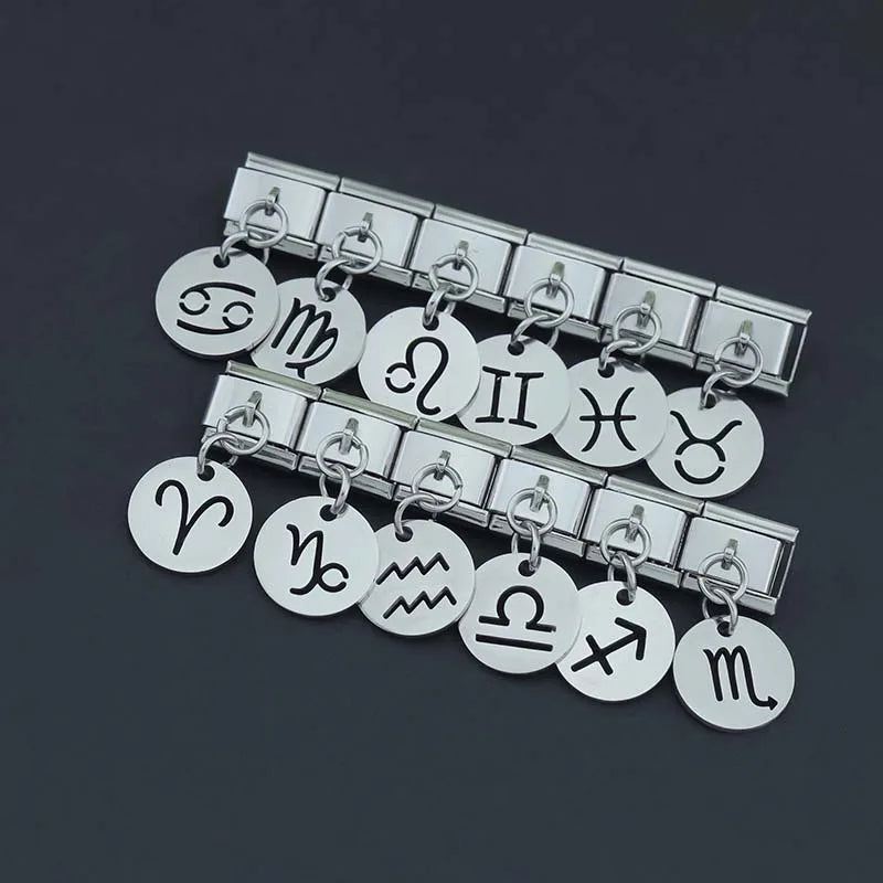 silver Round 12 Constellation dangle charms