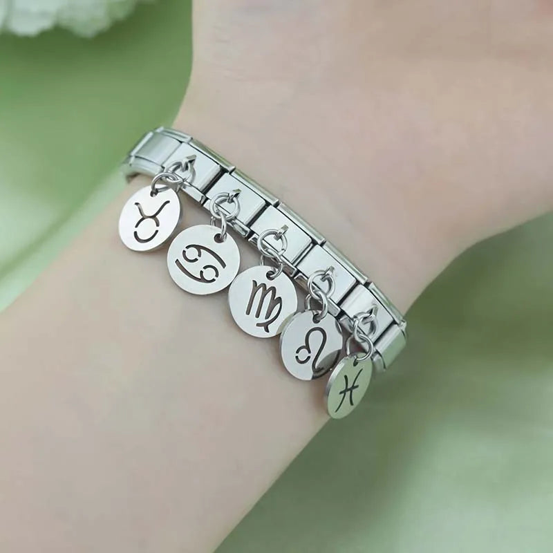 silver Round 12 Constellation dangle charms