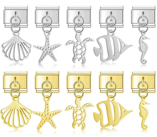 Hapiship Starfish Shell Turtle Charms Italian Link DJ820