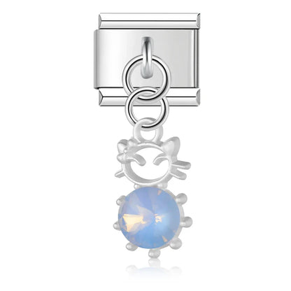 The Pastel Starburst & Crystal Cat Dangle Charm in Silver