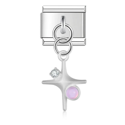 The Pastel Starburst & Crystal Cat Dangle Charm in Silver
