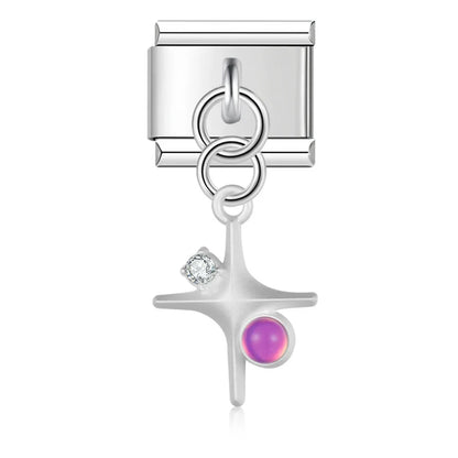 The Pastel Starburst & Crystal Cat Dangle Charm in Silver