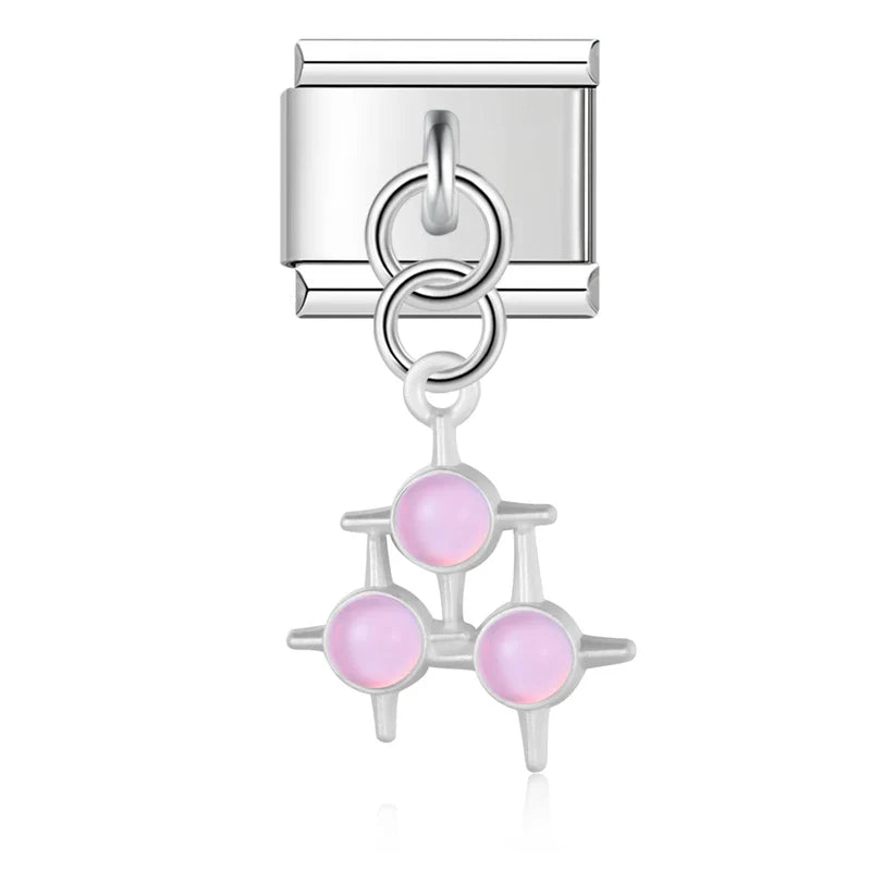 The Pastel Starburst & Crystal Cat Dangle Charm in Silver