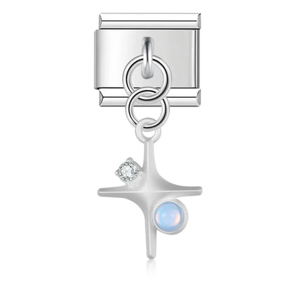 The Pastel Starburst & Crystal Cat Dangle Charm in Silver
