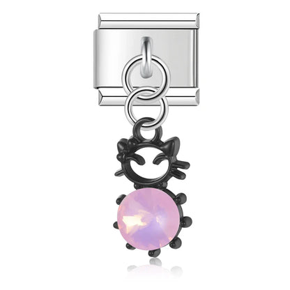 The Pastel Starburst & Crystal Cat Dangle Charm in Silver