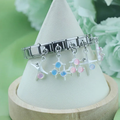 The Pastel Starburst & Crystal Cat Dangle Charm in Silver
