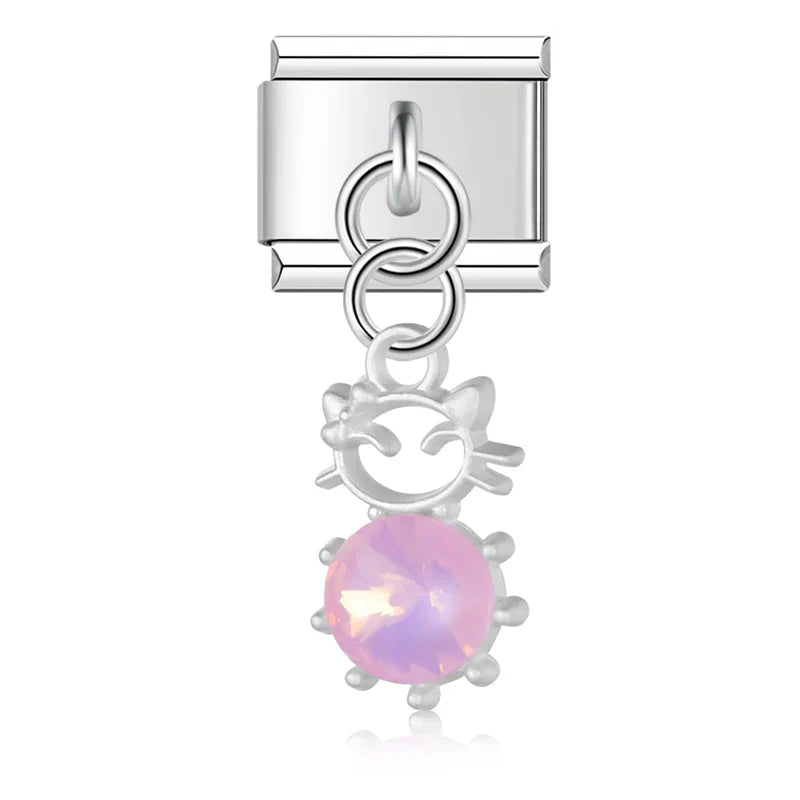 The Pastel Starburst & Crystal Cat Dangle Charm in Silver