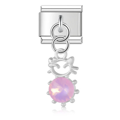The Pastel Starburst & Crystal Cat Dangle Charm in Silver