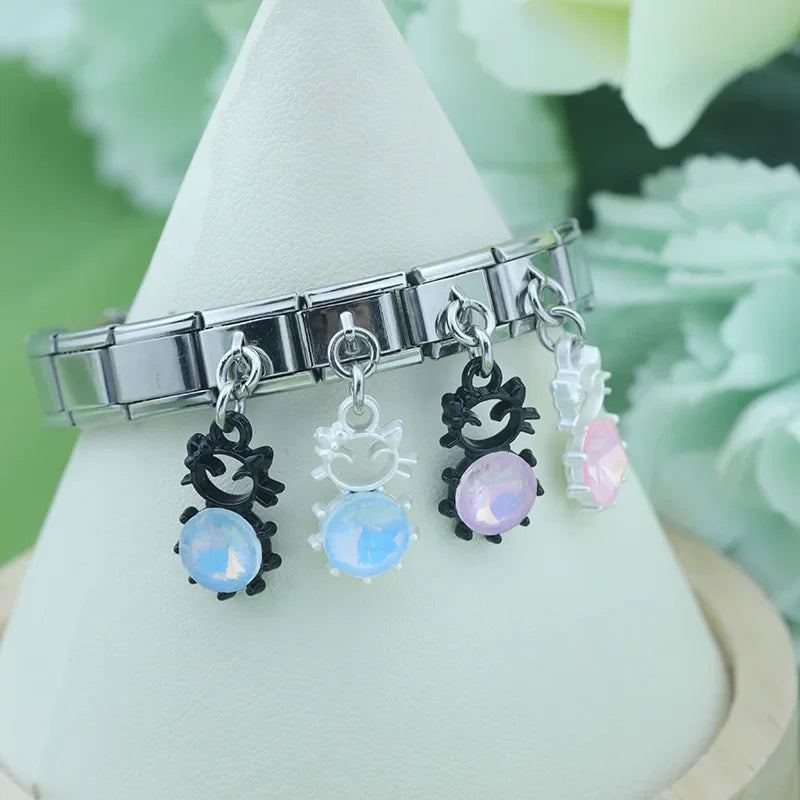 The Pastel Starburst & Crystal Cat Dangle Charm in Silver