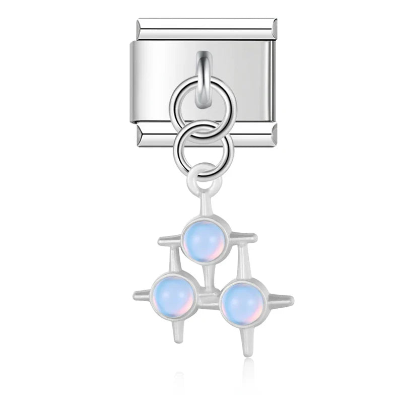 The Pastel Starburst & Crystal Cat Dangle Charm in Silver