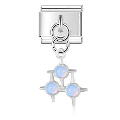The Pastel Starburst & Crystal Cat Dangle Charm in Silver