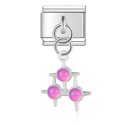 The Pastel Starburst & Crystal Cat Dangle Charm in Silver