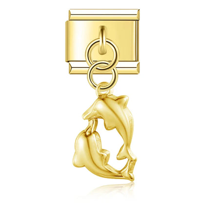 The Sweet Dolphin, Heart & Eye Dangle Charm in Gold & Silver