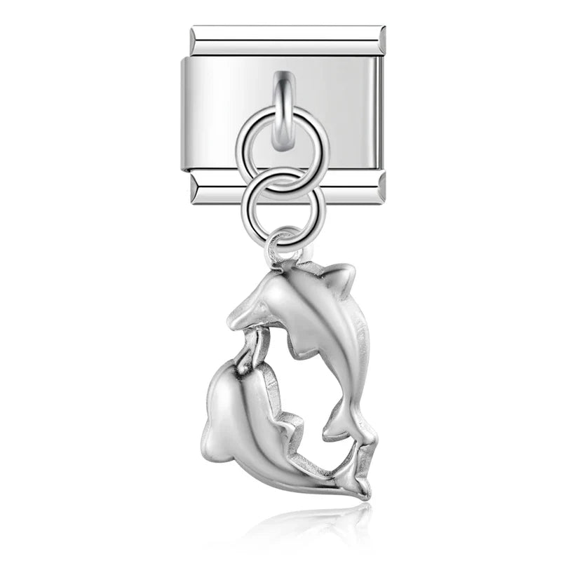 Sweet Dolphin Heart Eye gold&silver charms