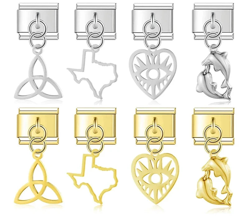 Sweet Dolphin Heart Eye gold&silver charms