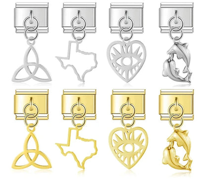 The Sweet Dolphin, Heart & Eye Dangle Charm in Gold & Silver
