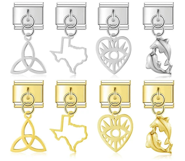 The Sweet Dolphin, Heart & Eye Dangle Charm in Gold & Silver