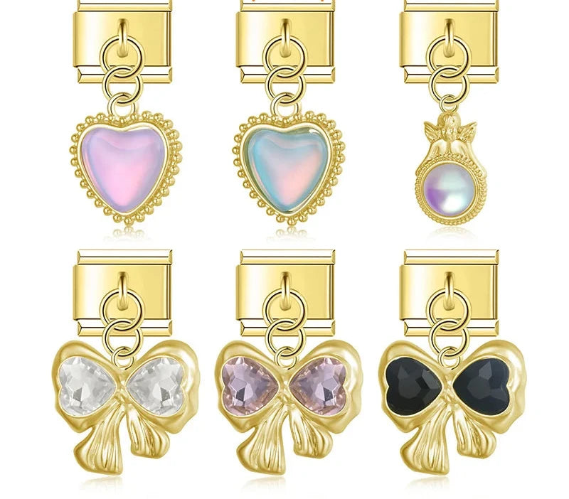 Heart Bowknot Angel golden charms