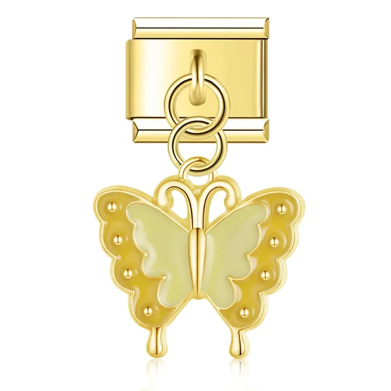 Butterfly Heart Eye golden charms