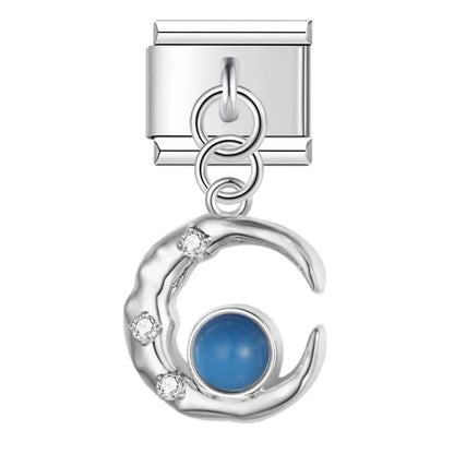 Crescent Moon & Gemstone Dangle Charms