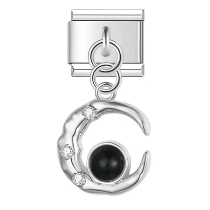 Crescent Moon & Gemstone Dangle Charms