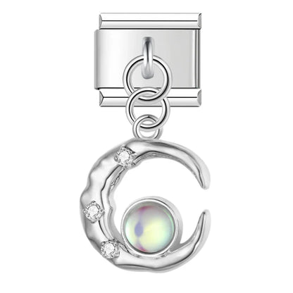 Crescent Moon & Gemstone Dangle Charms