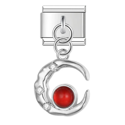 Crescent Moon & Gemstone Dangle Charms