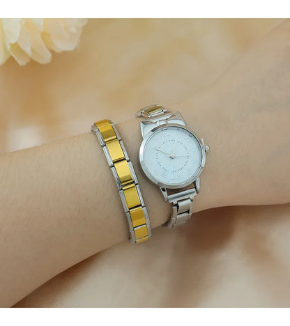 Cute Cat-Themed Customisable Silver Italian Charm Watch — Kawaii Cat Face Watch Bracelet