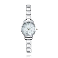 Cute Cat-Themed Customisable Silver Italian Charm Watch — Kawaii Cat Face Watch Bracelet