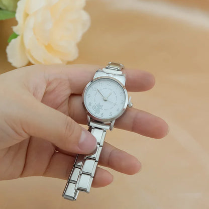 Cute Cat-Themed Customisable Silver Italian Charm Watch — Kawaii Cat Face Watch Bracelet