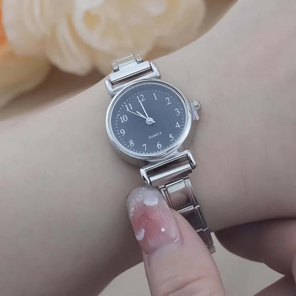 Classic Petite Round Watch with Numbered Dial — Customisable Italian Charm Watch Bracelet